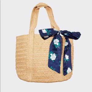 Straw Tote Bag with Floral Scarf